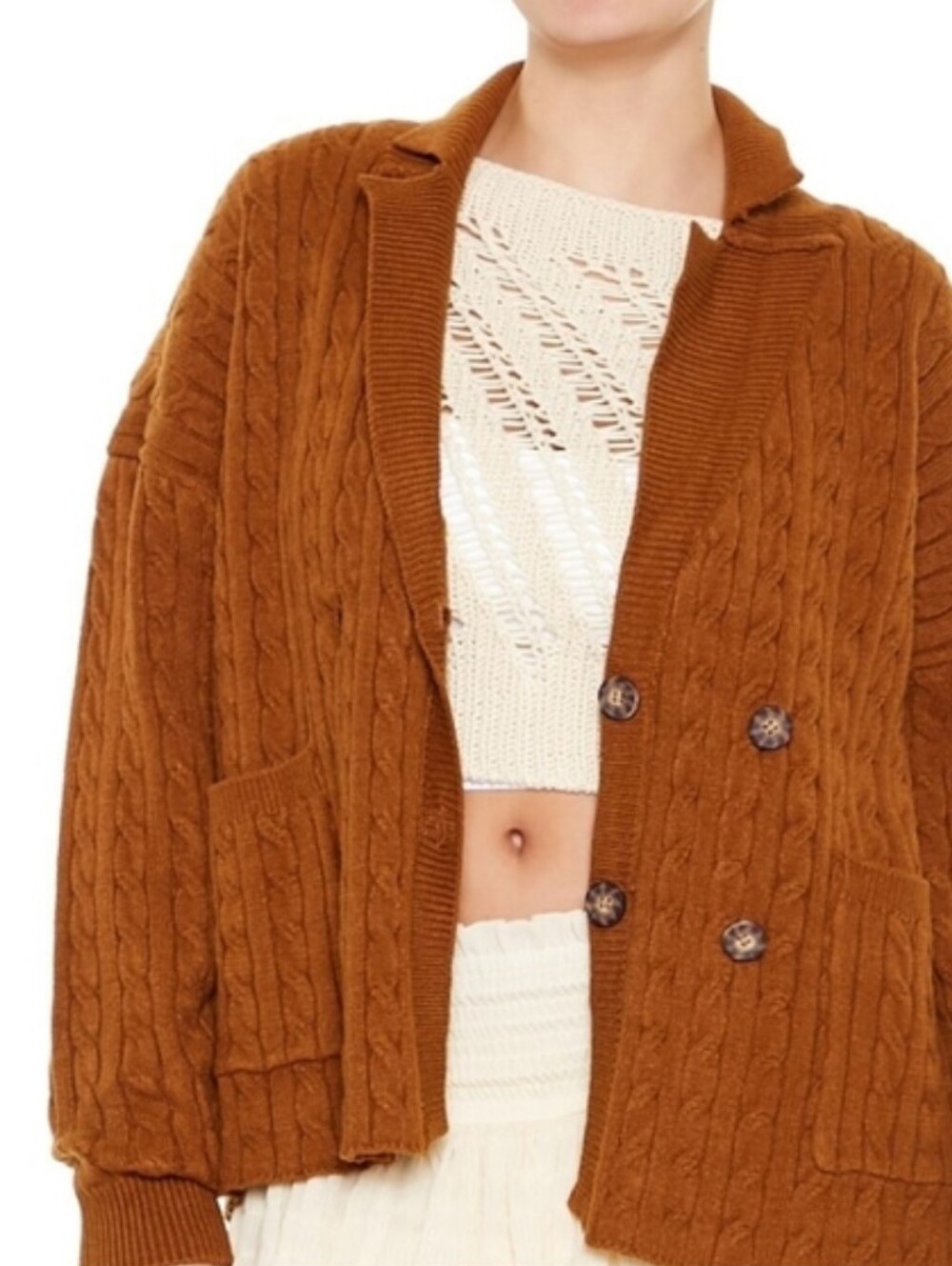 Forever 21 Cardigan Double Breasted Cardigan Sweater Root Beer Academia